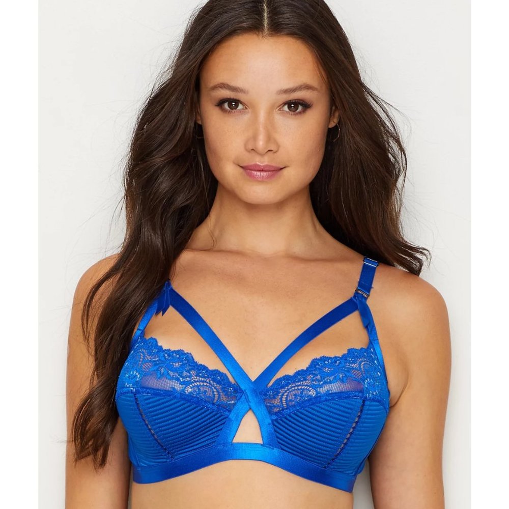Dita Von Teese Madame X Wire-Free Demi Bra 32C Electric Blue Vintage Retro Style